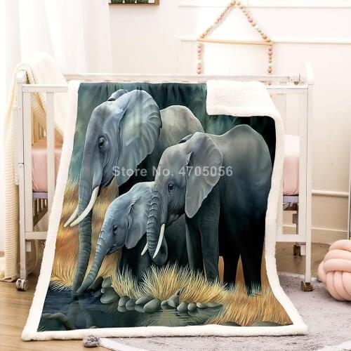Elephant Coral Fleece Childrens Travel Blanket Siesta Blanket Custom Bed Sofa Car Autumn and Winter Sherpa Warmth Throw Blanket