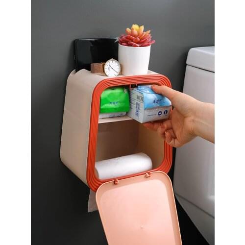 Double-layer non-perforated tissue box, toilet roll paper box, wall-mounted waterproof pumping box, household storage rack