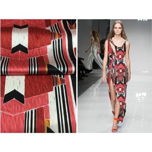 European and American Famous Heavyweight Silk Elastic Satin Geometric Figure Gaoding Silkworm Dress Clothing Fabric