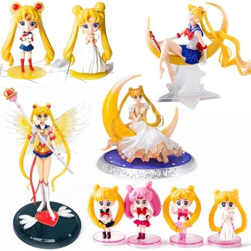 5 Styles New Cartoon Anime Super Sailor Moon dolls PVC Action Figure Wings Cake Decoration Collection Model Toy Doll