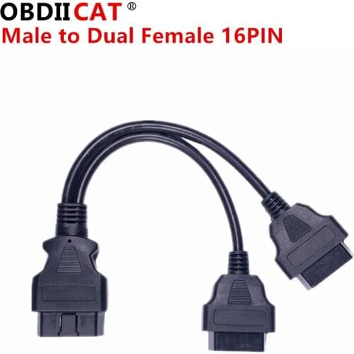 OBD II cable 16 Pin OBD 2 Splitter Adapter Extension Cable Male to Dual Female Connector obd2 extended interface line free ship