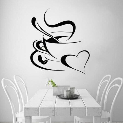 Coffee Wall Decals Coffee Love Heart Kitchen Wall Decal Stickers Vinyl Wall Decal Removable DK-175