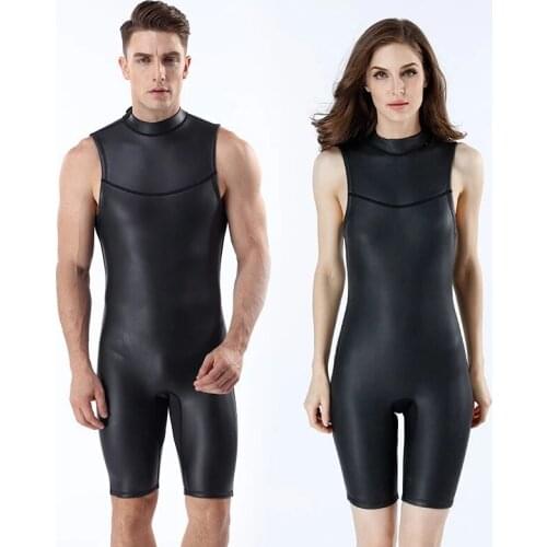 Leather diving suit 2mm CR neoprene wetsuit one piece Diving vest + shorts men women Spearfishing snorkeling surfing swimwear