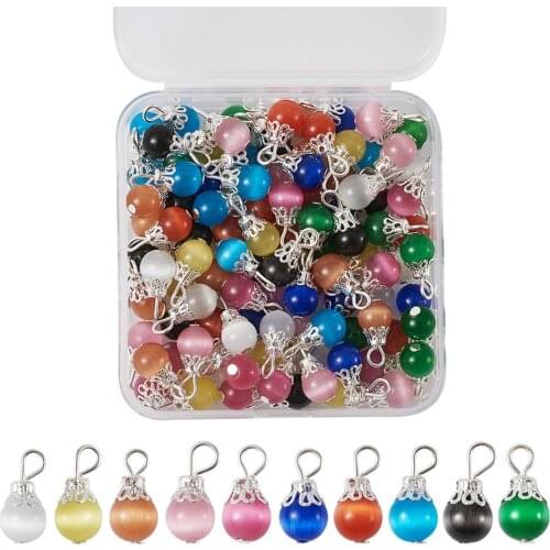 100pcs/box Round Cat Eye Pendants Mixed Color with Silver Plated Iron Findings10colors for jewelry DIY Bracelet Earring Making