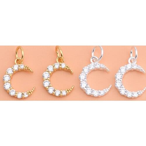 S925 sterling silver micro inlaid zircon accessories Japanese moon pendant handmade diy bracelet necklace beaded accessories