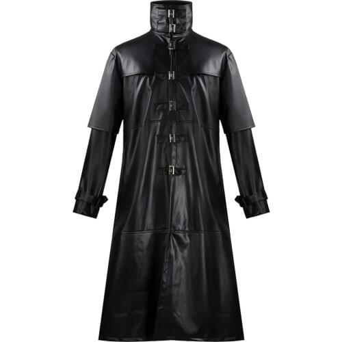 Long Faux Leather Jacket Men Plus Size Spring Fashion Wide-waisted Snap Stand-up Collar PU Jackets Lugentolo