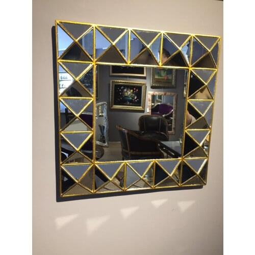 Square Decorative Mirror Gold Colour Diamond Shape Multi Use Wall Accessories Decor Home Office Use