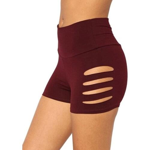 Summer Hollow-out Shorts Women Casual Shorts Workout Waistband Skinny Solid Short Shredded Biker Shorts
