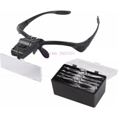 50sets Headband Magnifier,1X 1.5X 2X 2.5X 3.5X Magnifying Glasses with Led Lamp 5 Lens, Loupe illuminated Magnifier Eyelash