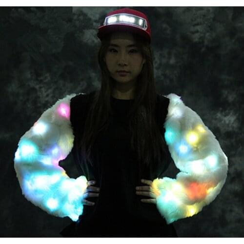 LZ50 Ballroom dancer led costumes colorful Fur clothes luminous light dj singer wears stage dress bar club party catwalk show