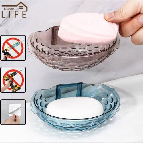 Bathroom Soap Box Draining Hole New Simple Wall Mounted Transparent Plastic Perfumed Soap Shelf Restroom Supplies Accessories