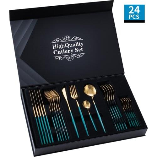 Gold Dinnerwareset Set Stainless Steel Table Cutlery Knife Fork Spoon Tableware Sets 24 Piece Zero Waste Flatware Set Gift