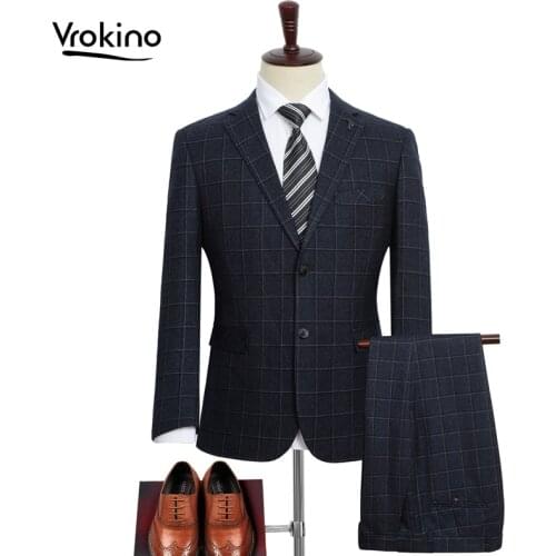New In 2019 VROKINO 5XL 6XL 7XL 8XL 9XL Mens Business Casual Suit Stylish High Quality Dress Suit 4 Styles Brand Clothing