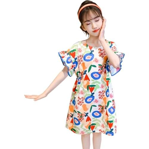 Dress For Girls Floral Pattern Dress Girls Casual Style Children Dresses Summer Kids Costume 6 8 10 12 14