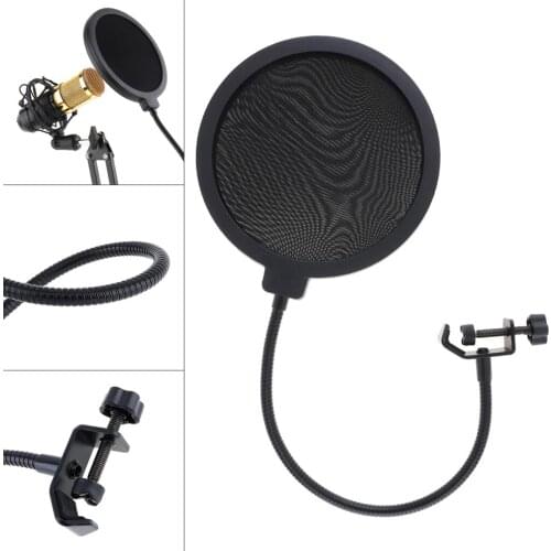 Microphone Pop Filter 360 Degrees Adjustable Mic Wind Screen Double-layer Studio Microphone Pop Filter