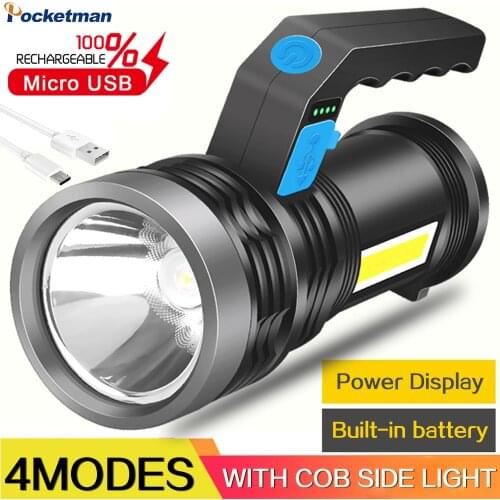 Portable LED Flashlight Rechargeable Spotlight with COB Bright Flashlights Work Light battery included Flashlights Repair torch