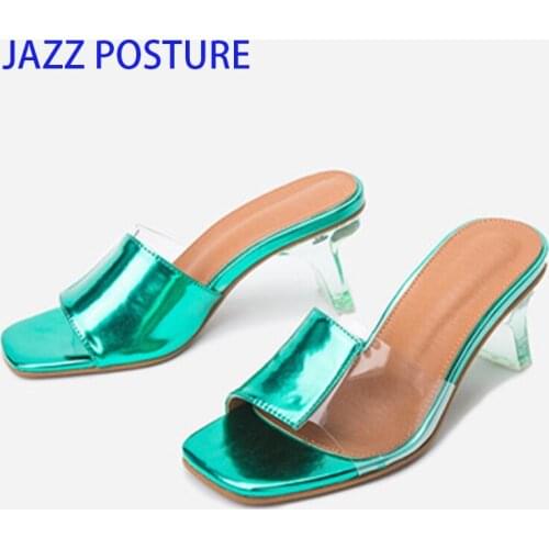 2020 Summer Square High Heels Mules Women Slippers PVC Transparent Slides Casual Slippers Shoes size 35-42 z501