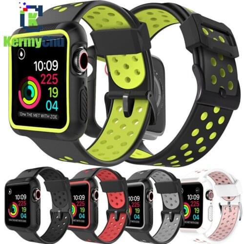 Silicone Sport Strap+Case for Apple Watch Series 5 4 3 2 1 Band for Iwatch 40mm 44mm 38mm 42mm Bracelet Frame Watch Accessories