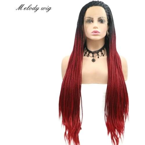Melody Synthetic Wig Long Braided Box Braids Ombre Wigs Dark Roots To Red/Grey for Women Natural Looking Drag Queen Cosplay Wear