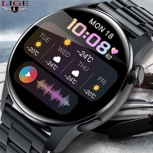 LIGE 2021 New Smart Watch Men Full Touch Screen Sports Fitness Clock Waterproof Bluetooth Call Man Smartwatch For Android IOS