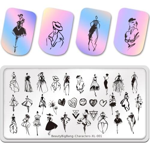 Beautybigbang Stamping Plates New Characters XL-001 Style Simple Line-drawing Image Stainless Steel Stencil Nail Art Template