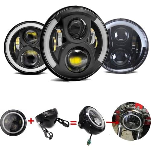 7 Inch LED Motorcycle Halo Headlight Universal Mounting Bracket For Cafe Racer Choppers Honda Yamaha Accessories