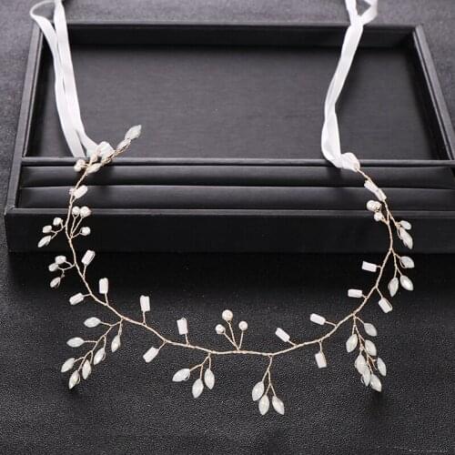 Vintage Handmade Gold Wedding Headband tiara Color Rhinestone Pearl Bridal Hair Jewelry Headpiece Wedding Hair Accessories