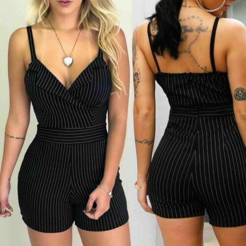 Summer Jumpsuits 2019 New Women Summer Casual Sleeveless V-Neck High Waist Stripped Strap Playsuits Size S-XL
