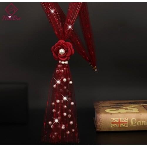 2020 Spring Summer Korean Graceful Mesh Flower Necklace Women Elegant Pearl Cloth Decoration Sweet Girls Jewelry