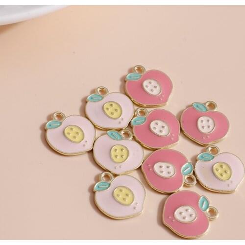 10pcs/lot 14*16mm Cartoon Fruit Peach Charms DIY for Necklaces Pendants Earrings Making Cute Enamel Girl Charms Jewelry Findings