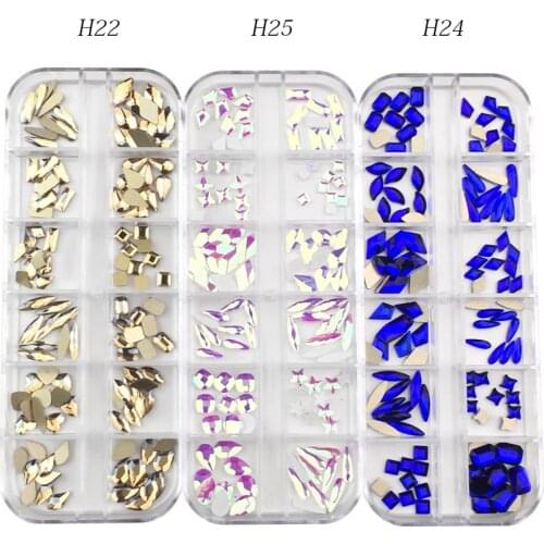 Swarovsky 120Pcs Nail Art Rhinestone Set Multi Shape Crystal Non Hotfix Glass Diamond Sapphire Fancy Nail Decoration
