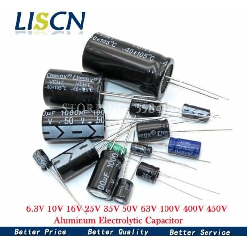 Aluminum Electrolytic Capacitor 6.3V 10V 16V 25V 35V 50V 63V 100V 400V 450V 10 47UF 100UF 220UF 330UF 470UF 680UF 1000UF 1500UF