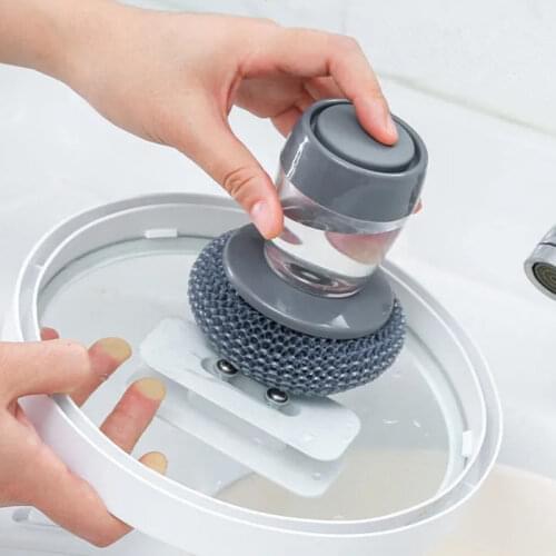 Automatic Add Liquid Dishwashing Brush Kitchen Steel Wire Ball Washing Pot Brush Short Handle Cleaning Brush Brush Pot Artifact
