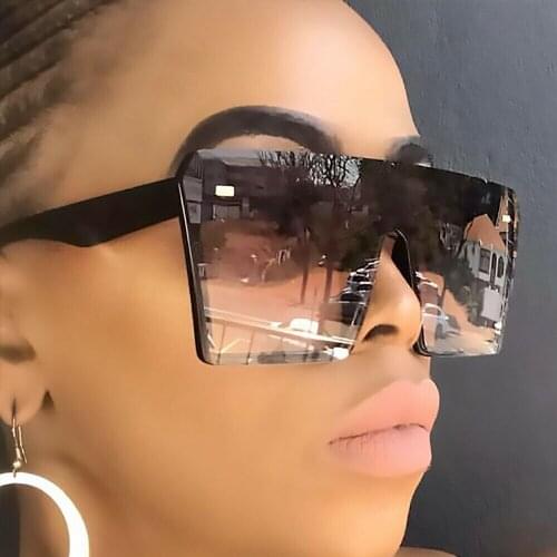 Oversized Square Sunglasses Women 2020 Luxury Brand Fashion Flat Top Red Black Clear Lens One Piece Men Gafas Shade Mirror UV400