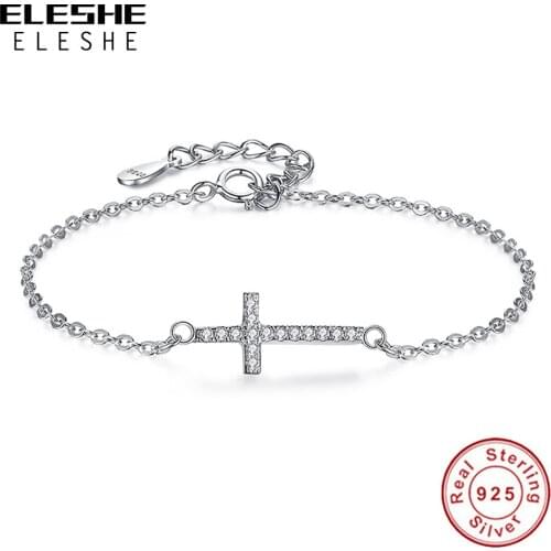 Trendy New Clear CZ Cross Charm Bracelet 925 Sterling Silver Link Chain Bracelets for Women Silver 925 Authentic Jewelry
