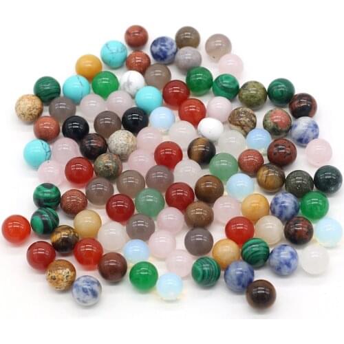 10 Pcs Natural Stone Beads No Hole Round Polished Agates Crystals Turquoises Opal Bead Stone Charms for Jewelry Making 8mm
