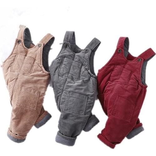 Children Kids Overalls Winter Pants Boys Girls Pocket Corduroy Thick Casual Overalls Jumpsuits Baby Clothing Overalls 0-3T