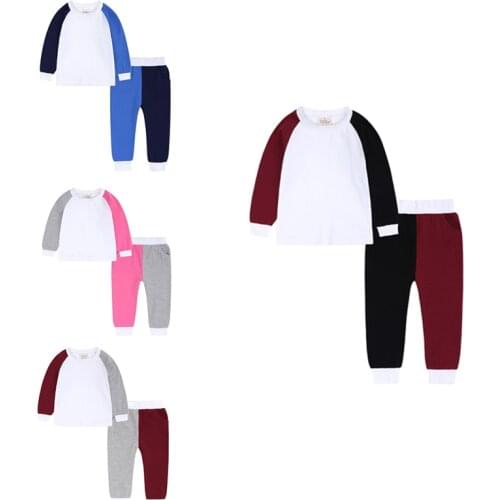 Loungewear Pajama Set 2pcs For Children Kid Clothes of Sleepwear Contrast Color Top+Pants Baby Girls Boys Clothes Sets Body Suit