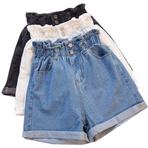 G1020 womens summer wear 2019 new fashion plus-size elastic-waisted loose-fitting high-waisted hot denim shorts cheap wholesale