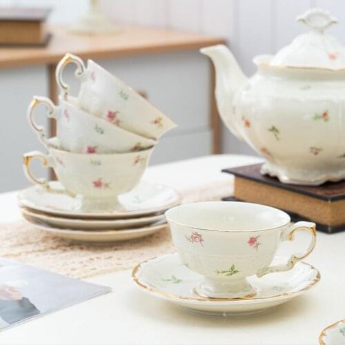 French retro phnom penh coffee cup saucer ceramic flower cup small fresh flowers milk tea cup afternoon tea