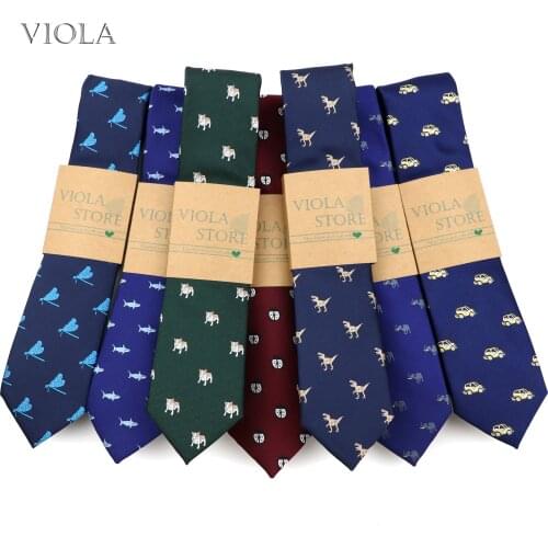 Fashion 6cm Skinny Tie Cute Dinosaurs Dogs Beetle Car Embroidery Animal Cartoon Cravat Polyester Daily Suit Mens Gift Accessory