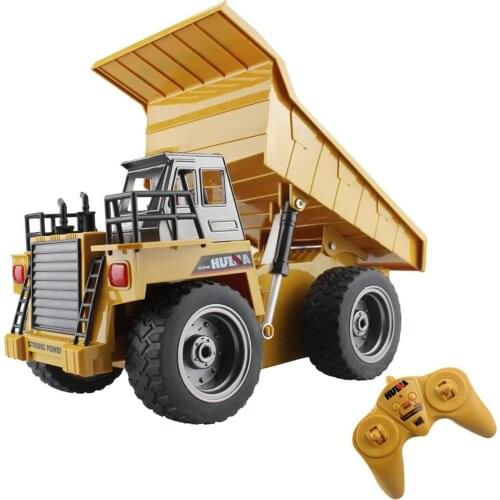 RC Truck 6 Ch 2.4G Alloy Remote Control Dump Truck 4 Wheel Driver Mine Construction Vehicle Toy Machine Model with LED Light