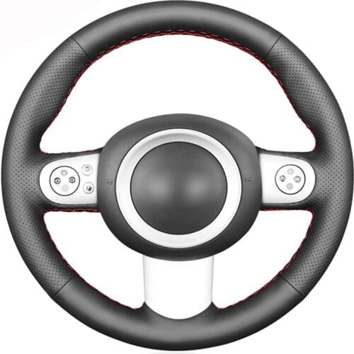 Black Faux Leather Hand-stitched Car Steering Wheel Cover For Mini(Hatchback/Mini R50/R52/R53) 2001-2006 Convertible 2004-2008