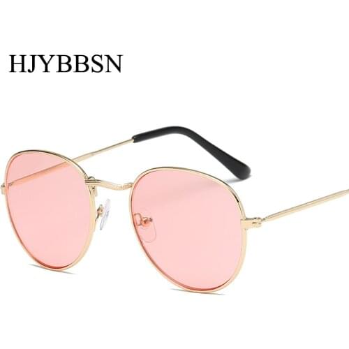HJYBBSN Sea Color Round Sunglasses Men Round Metal Mens Sunglass Brand Designer Retro Glasses UV400 sunglasses for women