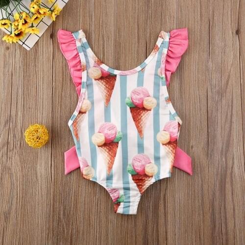 Infant Kid Baby Girl Swimwear Sleeveless Ruffle Bow Backless Bikini Swimming Clothes Summer Print Toddler Swimsuit