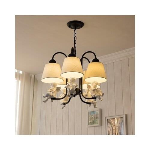 Cartoon creation white angel chandelier boy girl bedroom childrens room lamp American garden doll pendant lamp free shipping