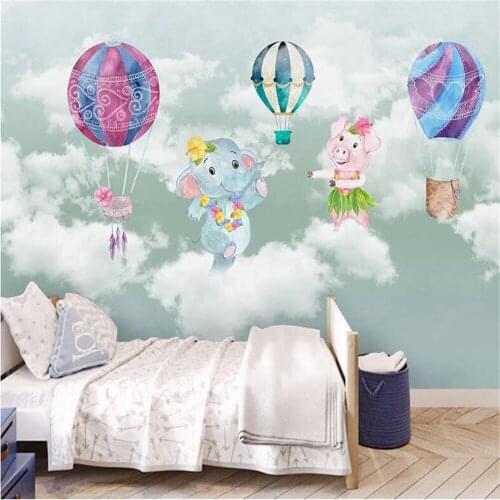 Milofi3D decoration wallpaper mural hand-painted childrens room hot air balloon sky girl bedroom cartoon mural