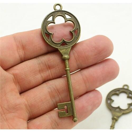 Sweet Bell 10pcs 25*76mm Vintage Lovely Flower Large Keys Pendant Jewelry Findings Vintage Bronze Key Charms 0966