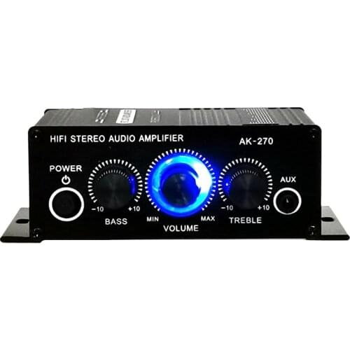 AK270 12V Mini HIFI Power Amplifier Audio Karaoke Home Car Theater Amplifier 2 Channel Amplifier USB/SD AUX Input