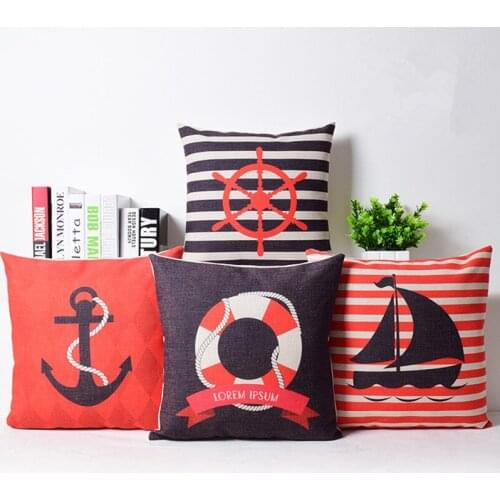 Fashion Ocean Style Sailboat Decorative Throw Pillow Case Sailor Printed Cushion Cover Home Decor Linen Cotton Pillow Cover